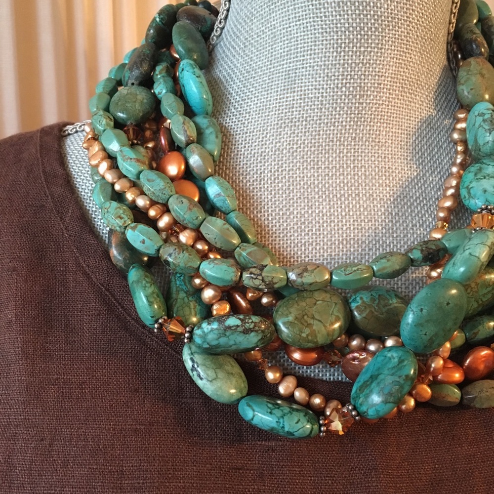 HP 1/17 💟 Turquoise Pearls Sterling Necklace - Picture 1 of 8